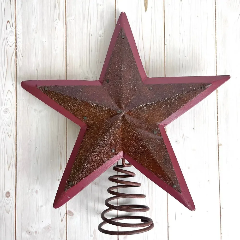 Rustic Western Wooden, Wire, Metal Leather Star & Hearts Ornaments & Tree Topper